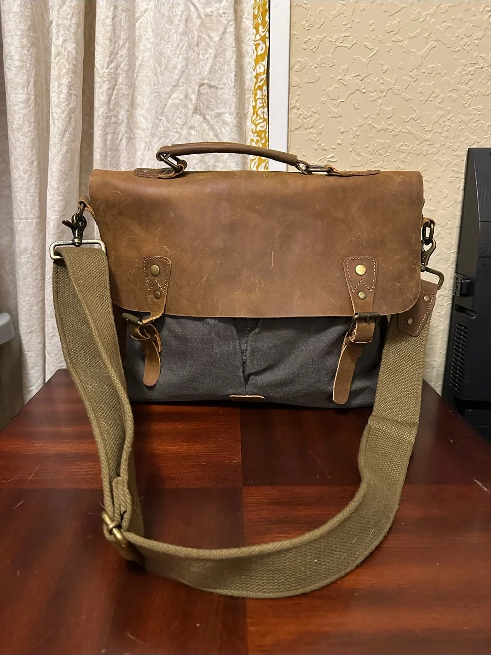 Gootium Vintage Canvas Leather Shoulder/Messenger computer Bag, Khaki 15X12